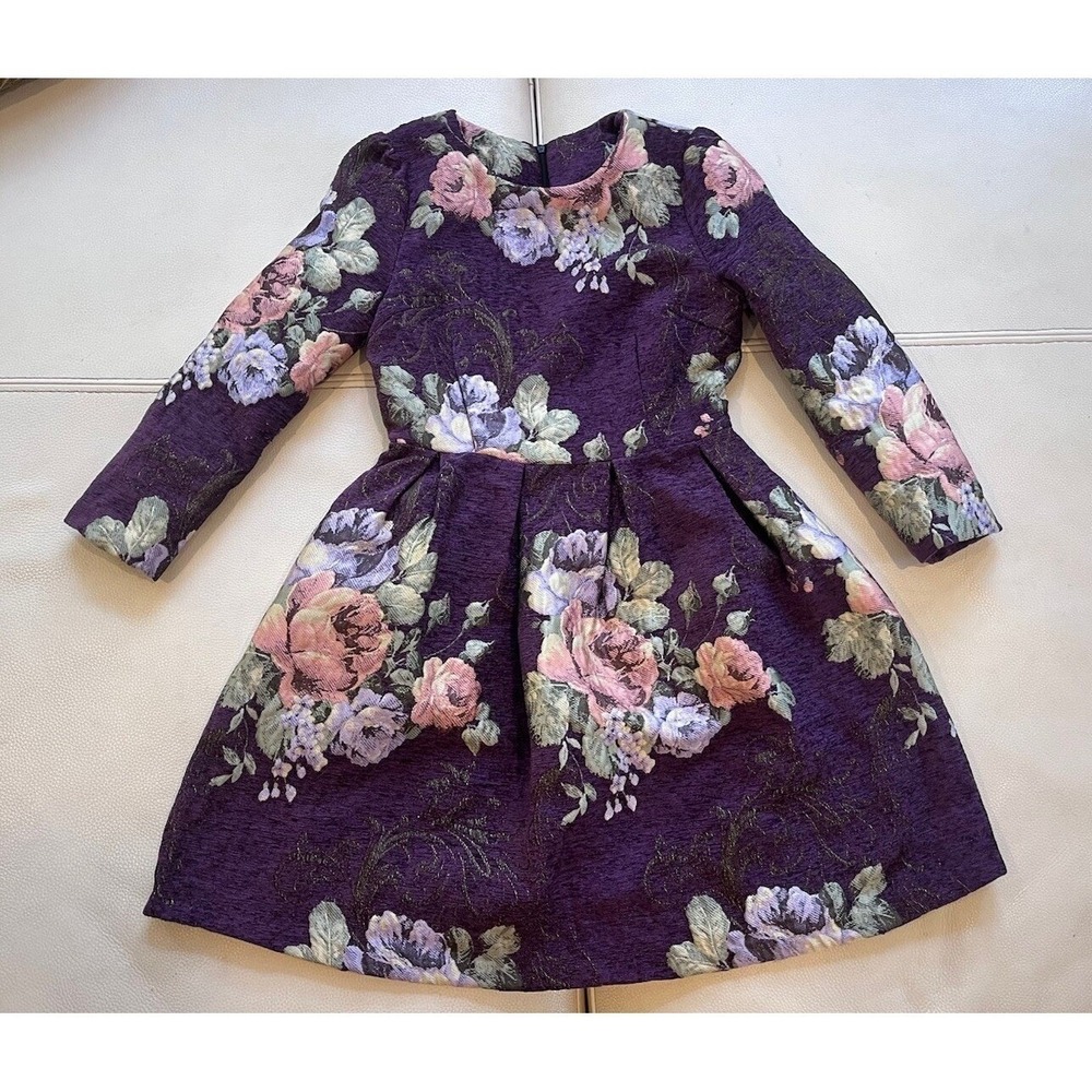 Deep Purple Floral Tapestry Long Sleeve Twirl Dress With Pockets!!